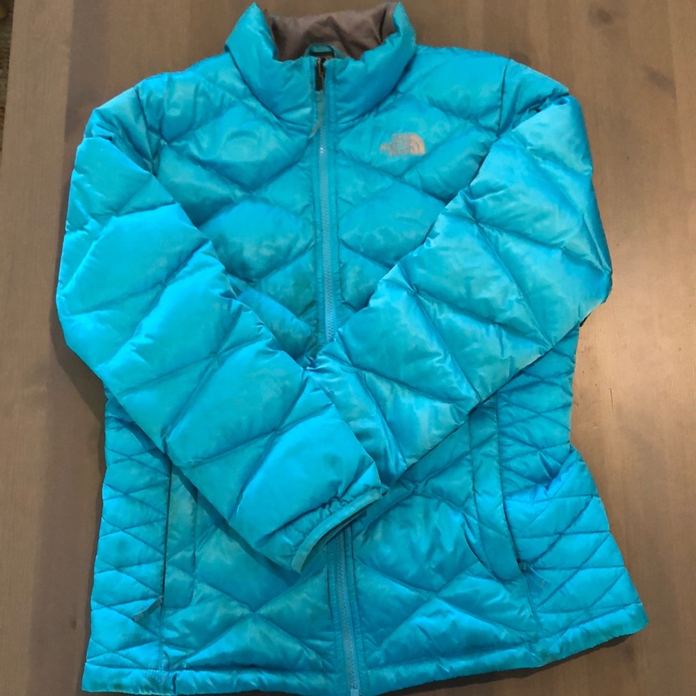 North Face teal quilted jacket
